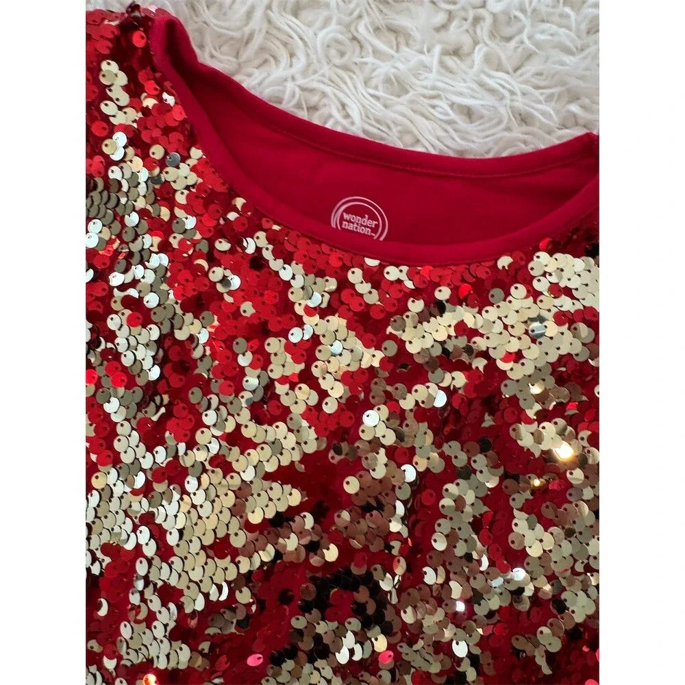 Wonder Nation Girls Dress Size M 7-8 Red Sequin Shift Short Sleeve